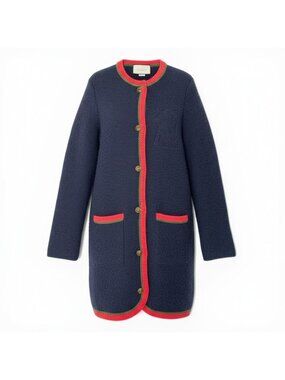Gucci I NY Yankees Wool Knit Long Cardigan Coat Interlocking G Button Navy